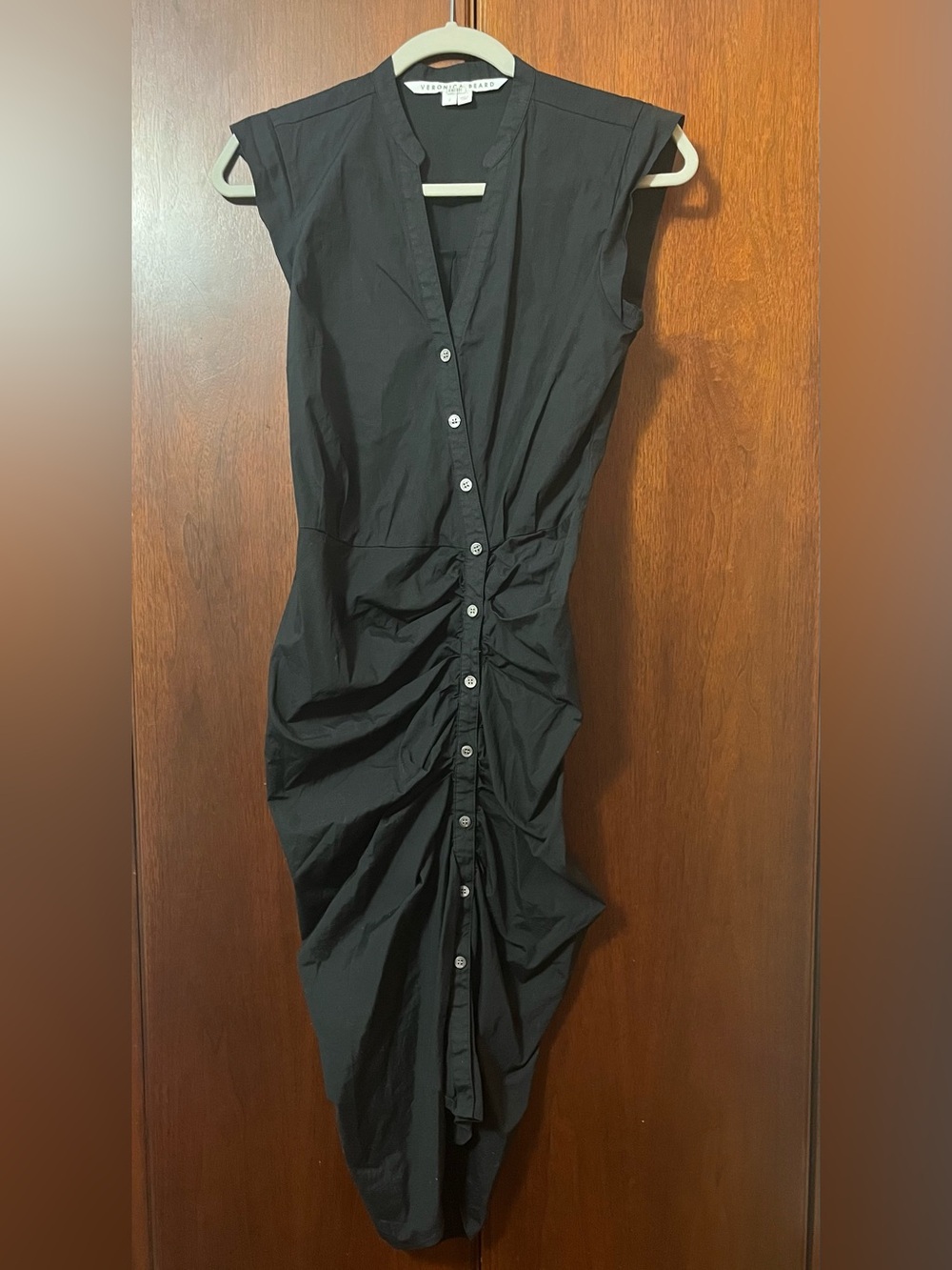 Veronica Beard Black Button-Front Ruched Midi Dress